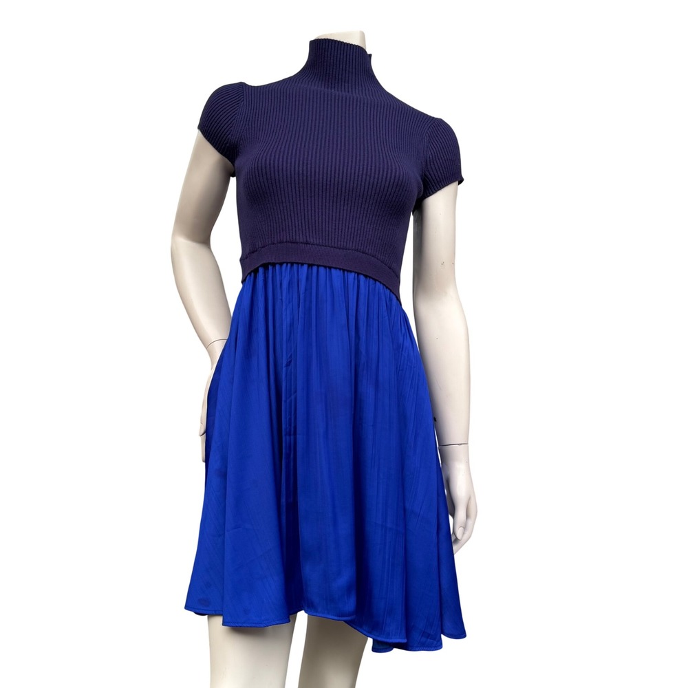 Anthropologie Fit + Flare Midi Dress Ribbed Knit Pleated Quiet Luxury Minimal S